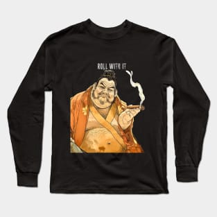 Puff Sumo: Roll With It and Chill on a dark (Knocked Out) background Long Sleeve T-Shirt